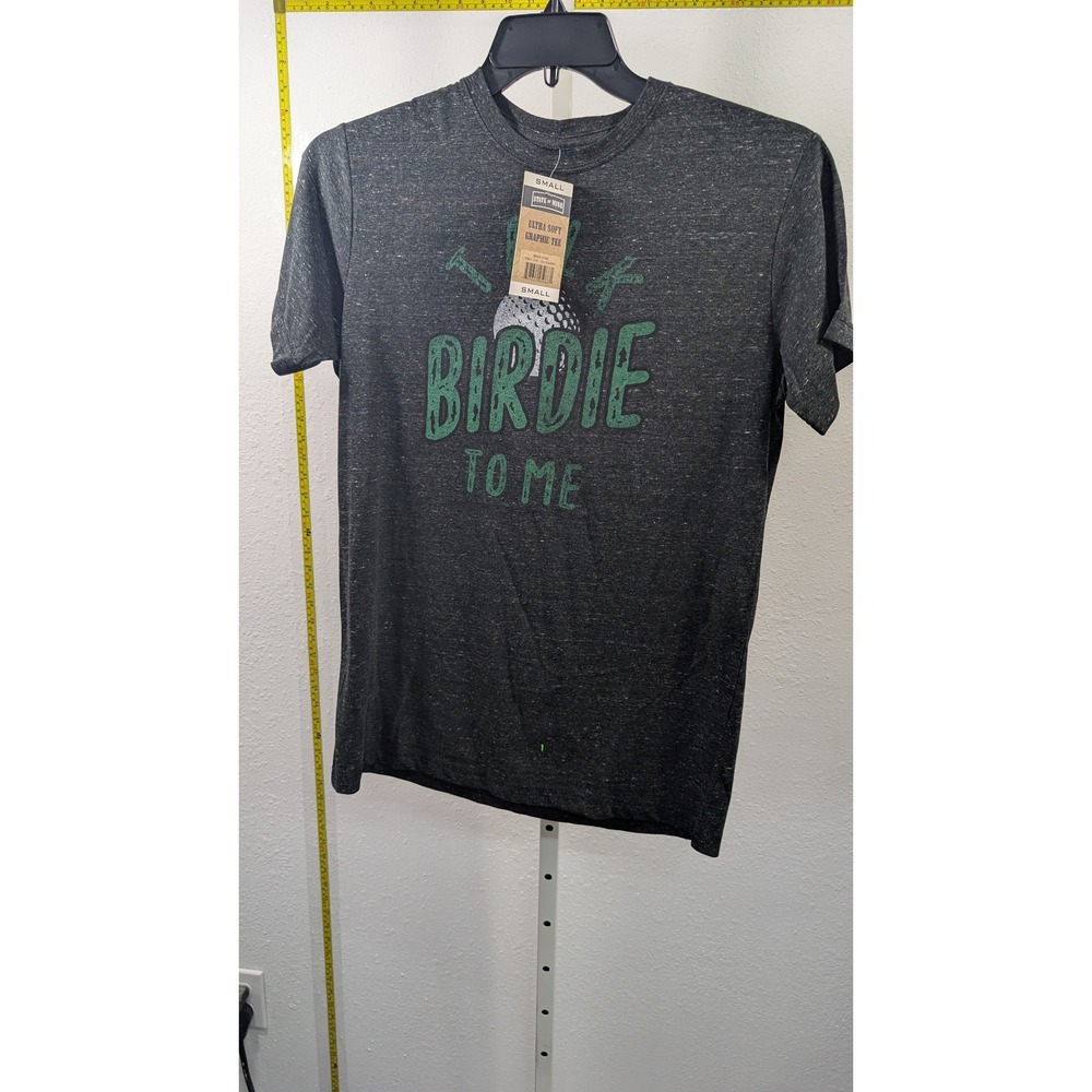 State of Mine Mens Birdie To Me Golf Graphic T-Shirt Black‎ Heather Small NWT